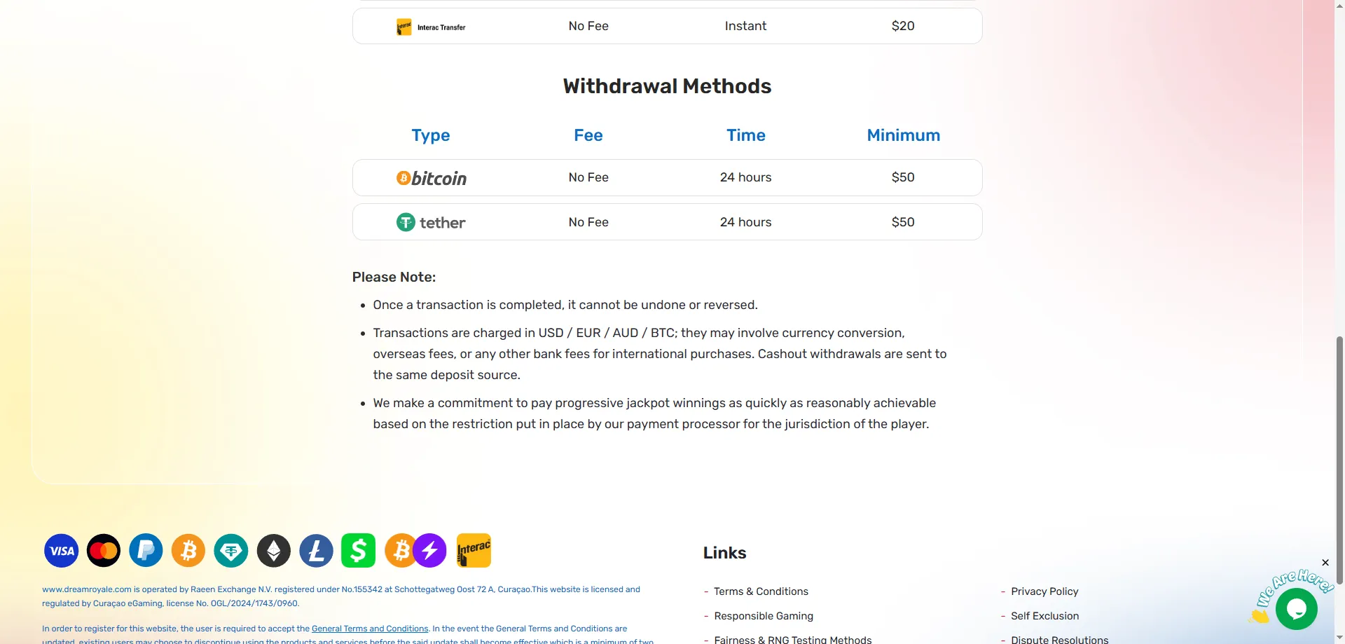 Dream Royale Casino customer support and account help
